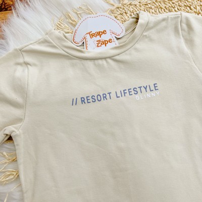 Conj. Camiseta Resort Lifestyle e Bermuda - Areia e Azul Jeans